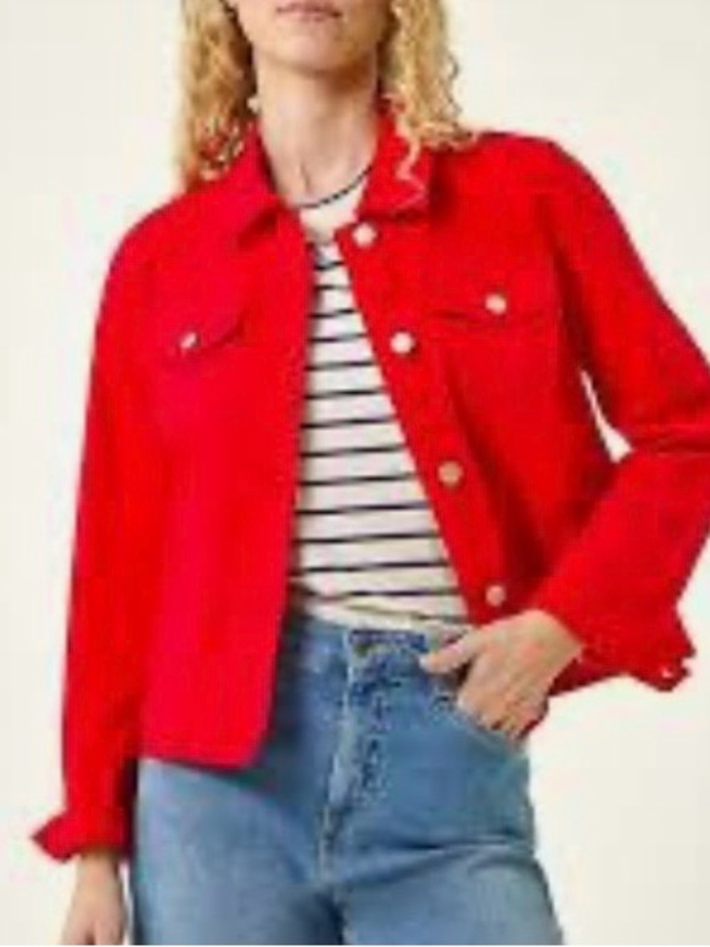Women's Bright Red Cropped Jean Jacket